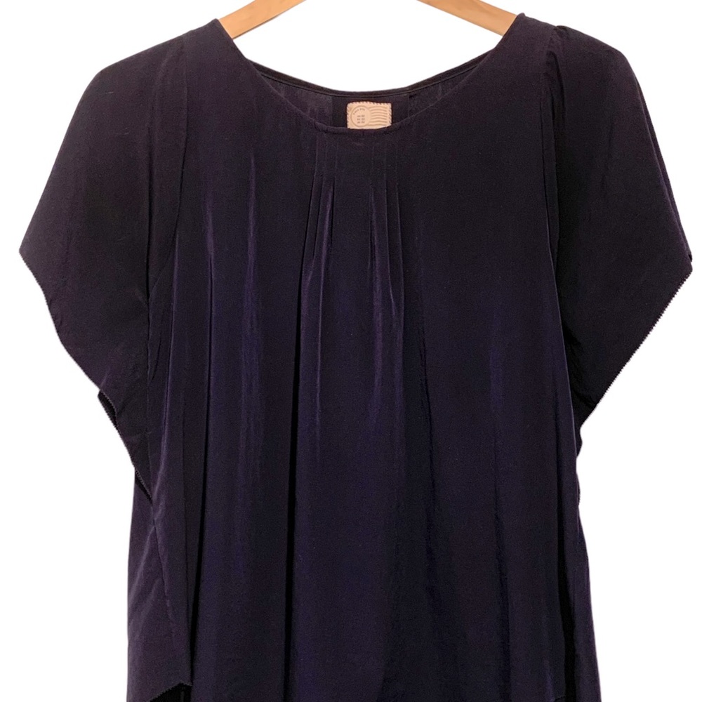 Anthropologie Silky Butterfly Sleeve Top - Navy
